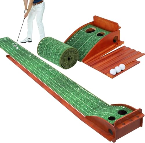 Golf Putting Mat, Putting Mat Indoor Golf, Putting Mat, Golf Putting Machine, Indoor Golf Putting Set, Putting Machine, Golf Putting Mat with Ball Return (Grass green 2 holes)