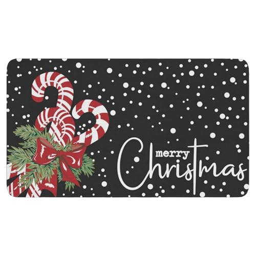 szvbofueck Merry Christmas Doormat with Christmas Candy Cane Doormat Indoor Outdoor Floor Rug for Entryway Non-Slip Winter Christmas Decor Rug (Black, A)