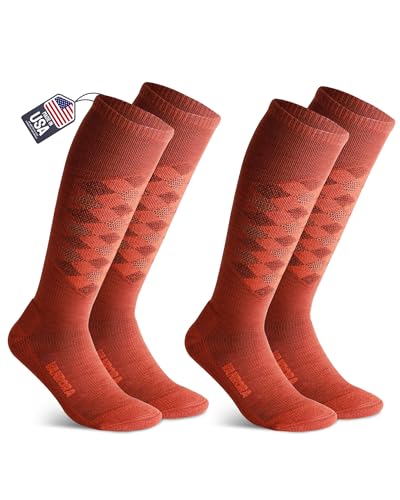 VANRORA 2-Pair Merino Wool Ski Socks, Made in USA Lightweight Snowboard Socks for Men & Women (Keystone)
