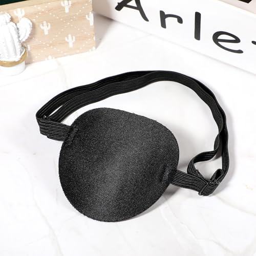 JJUNW 2Pcs Black Eye Patches for Adults, Adjustable Eye Patch, Super Soft Pirate Patch for Right or Left, Reusable for Men and Women Amblyopia Lazy