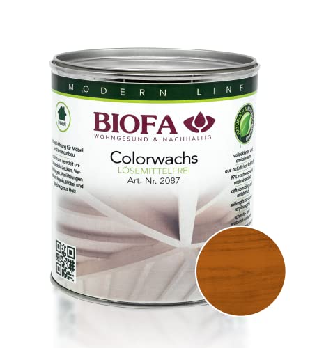 BIOFA Colorwachs lösemittelfrei farbig natürliche Holz-Wachs-Lasur mit Carnaubawachs für Holzdecken, Möbel, Spielzeug Mahagoni 0,375L