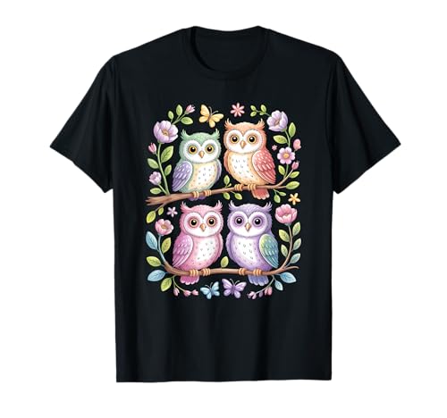 Whimsical Cute Pastel Owls Art Nature Inspired Design T-Shirt