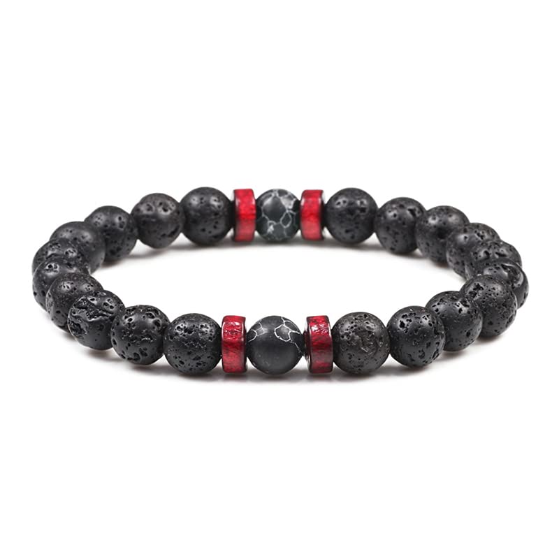 Bracelet homme en pierre naturelle d'onyx et perles de lave véritables