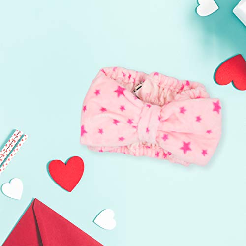 The Vintage Cosmetic Company | Pippa Make-Up Headband | For Shower, Facials, Hairdressing, Spa | Made W/ Soft Polyester Fabric & Elastic Band | One Size Fits All | Light Pink With Pink Stars #TOP1
