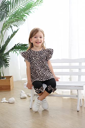 Popshion Little Girls 2 Piece Summer Outfits Flutter Sleeve T-Shirt and Cropped Capri Leggings Kids Clothes Short Sets 2-8t2