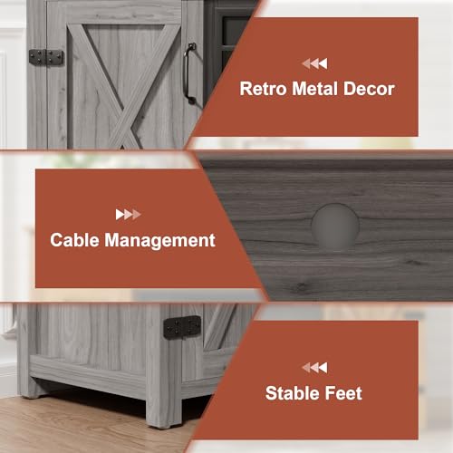 image for Furmax Farmhouse Fireplace TV Stand for TVs Up to 65 Inch Highboy Ente