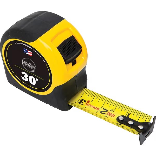 30 ft Tape Measure, 1-1/4 in Blade, Stud Markings, ABS Plastic Case, Rubber Grip, Mfr: 33-730-A