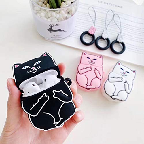 Mulafnxal Compatible With Airpods 1&2 Case,Silicone 3D Cute Fun Animal Cartoon Funny Character Airpod Cover,Kawaii Fashion Stylish Chic Design Skin, Cases For Teens Girls Boys Air Pods(Black Cool Cat) #TOP3