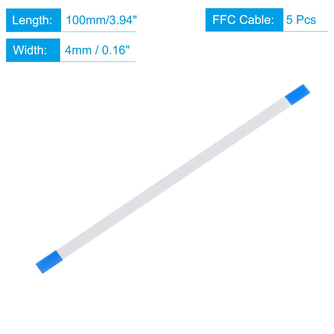 MECCANIXITY 5 cables flexibles planos FFC FPC, 7 pines de 0,5 mm de paso de 100 mm de largo (tipo A) para impresora LCD 3D, cámara, DVD, TV, portátil, audio