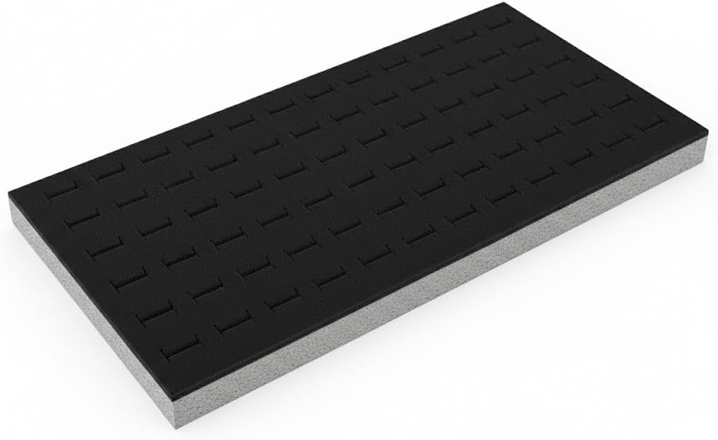 Novel Box Black Ring Display 72-Slots Foam 14.25x7.62x0.62 Inches - Ring Storage Foam to Hold Small & Large Rings/Cufflink - Fits in Glass Top Box for Better Display