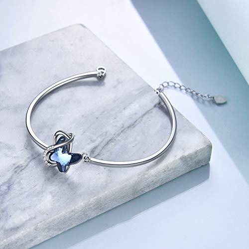 Aoboco Sterling Silver Infinity Butterfly Bracelet Embellished With Crystals From Austria, Hypoallergenic Anniversary Birthday Butterfly Jewelry Gifts For Women Daughter Wife Girlfriend Mom(Blue) #TOP2