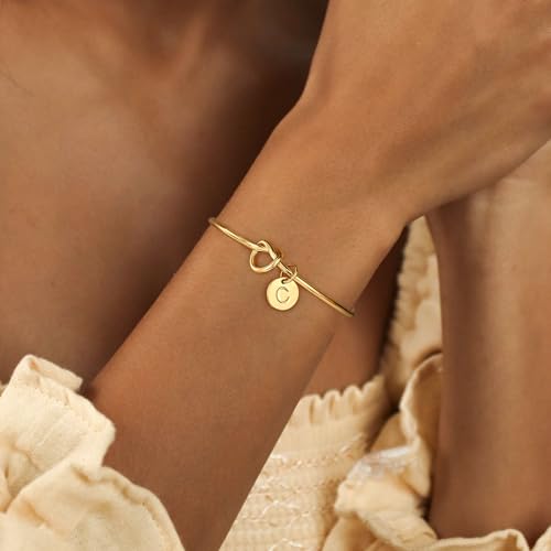 Turandoss Initial Bracelets for Women - Dainty Knot Letter A-Z Initial Bracelet for Women, Personalized Cuff Bangle Bracelet for Women, Jewelry for Women2