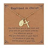 chorfla Collar de cruz de bautizo, regalo para niñas, collar de corazón con cruz de la Virgen Católica María, confirmación, primera comunión, joyería religiosa cristiana, regalo para niñas y mujeres