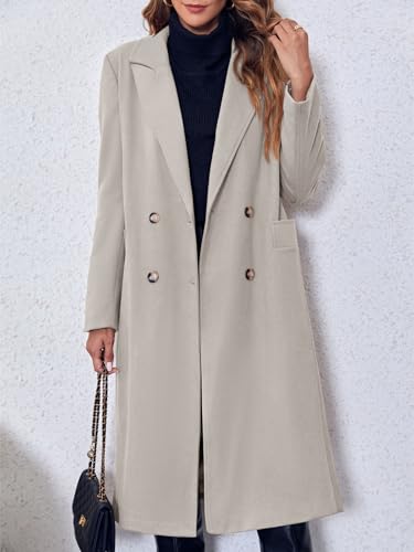Saodimallsu Womens Trench Coat Winter Lapel Double Breasted Long Pea Coat Casual Work Office Overcoat with Pocket2