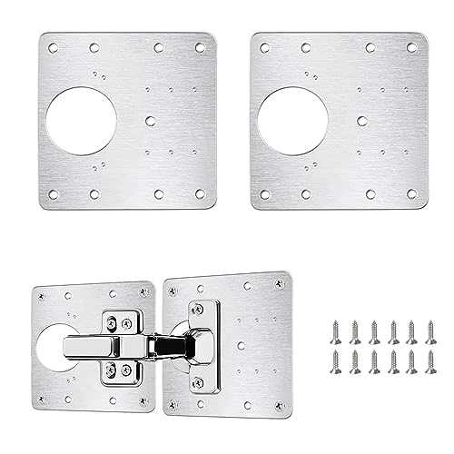 flintronic Edelstahl Scharnier Reparaturplatte, 2 Stück Küchenscharnier Reparaturplatten mit 12 Stück Schrauben, 9 x 9 cm Küchen Scharnier Reparaturset Tür Schrank Wohnmöbel Schublade Kisten Fenster