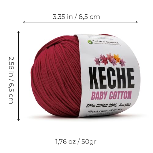 Image of Keche Baby Cotton, 60% Cotton 40% Acrylic Yarn, Soft Cotton Yarn for Crochet and Knitting, Amigurumi Yarn 1 Skein /Ball 1.76 Oz (50g) / 180 Yrds (165m) - Crimson Red