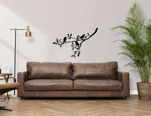Oiseaux sur une branche déco murale extérieure en aluminium anthracite 90x60cm