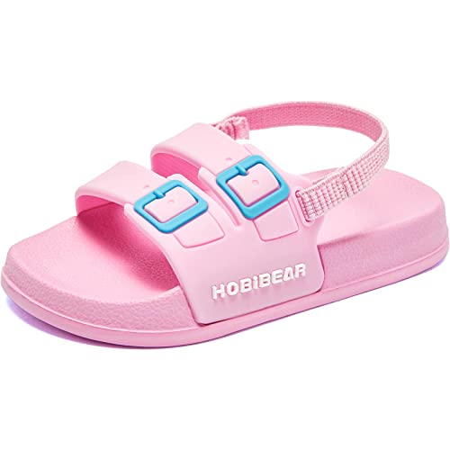 Photo 1 of Baby Girls Boys Slides Sandals Non-Slip Slip-On Water/Beach/Shower Shoes with Elastic Strap for Toddler/Little Kids 6-7 Toddler Pink