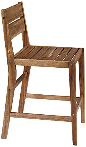 Teal Island Designs Nova Natural Acacia Wood Outdoor Bar Stools Set Of 2 Brown 24" High Farmhouse Rustic Plank Seat With Ladder Backrest Footrest For Kitchen Counter Island Patio Garden Balcony #TOP4