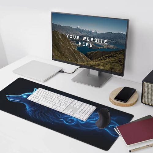 Tapis de souris de jeu grand format loup bleu, protège bureau PC - 5