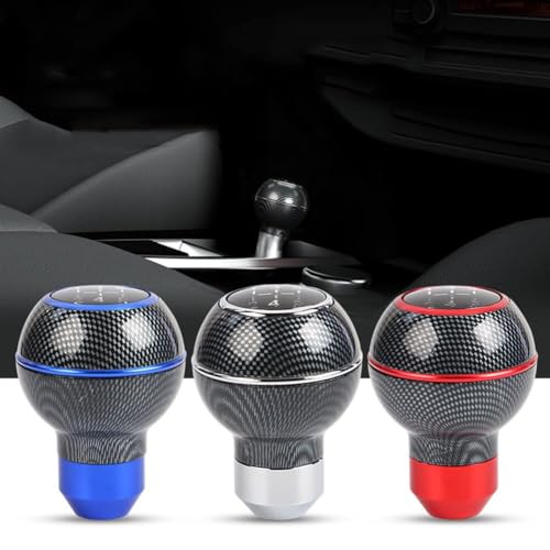 Image of AutoBizarre 5 Speed Aluminum Base Metal Ring Carbon Fiber Gear Knob Gear Shifter Handle Knob for All Manual Transmission Cars (Red)