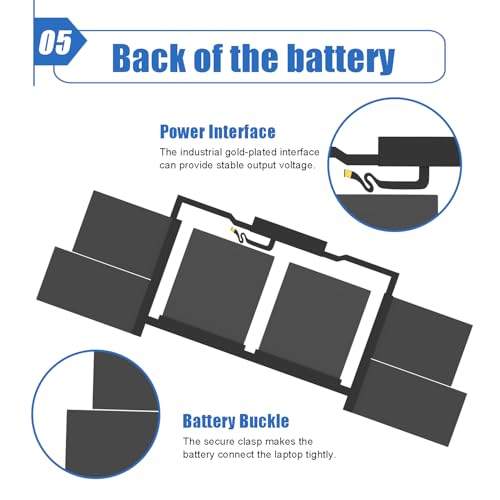 Image of A1820 A1707 Laptop Battery Replacement for MacBook Pro 15 inch A1707 (Late 2016, Mid 2017) Touch Bar EMC 3072 EMC 3162 Series MPTR2LL /A MPTT2LL /A MLW72HN /A MLW82LL /A MLH42LL /A 11.4V 76Wh 6667mAh
