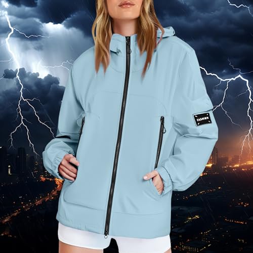 Chubasquero para mujer softshell y cortavientos impermeable con bolsillos 2