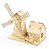 Photo Gallery puzzle 3d in legno per bambini kit di costruzione di una casa modello di mulino a a energia solare - artigianato educativo fai da te vapore con altalena panda, kit di costruzione di una c