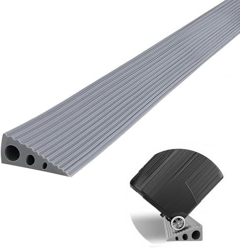 CUTIS Rampa de umbral de puerta, 90 x 6 x 3 cm, para sillas de ruedas, de goma maciza, superficie antideslizante, para silla de ruedas, andador, robot aspirador y cochecito (gris)