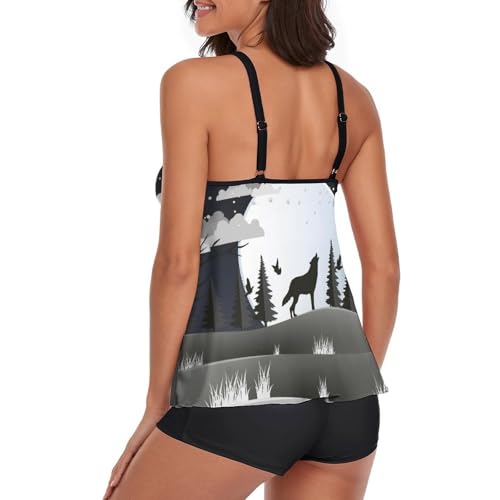 Maillot de bain tankini loup hurlant grande liberté de mouvement avec short - 3