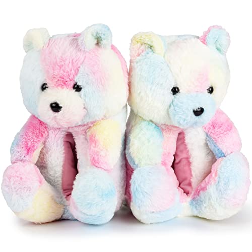 Pantoufles en peluche, pantoufles d'ours en peluche chaudes hommes et femmes moelleux, chaussures d'hiver d'intérieur à la maison douces mignonnes chaudes anti-dérapantes de bande dessinée (gris bear)