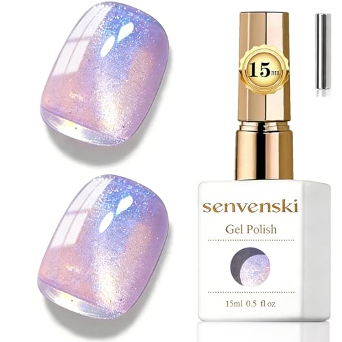 Senvenski Aurora Mermaid Jelly Glass Cat Eye Gel Nail Polish with Magnet 15ML Magnetic 3D Galaxy Holographic Glitter Translucent Sheer Color Gel Polish Salon Home DIY (MY1-026)
