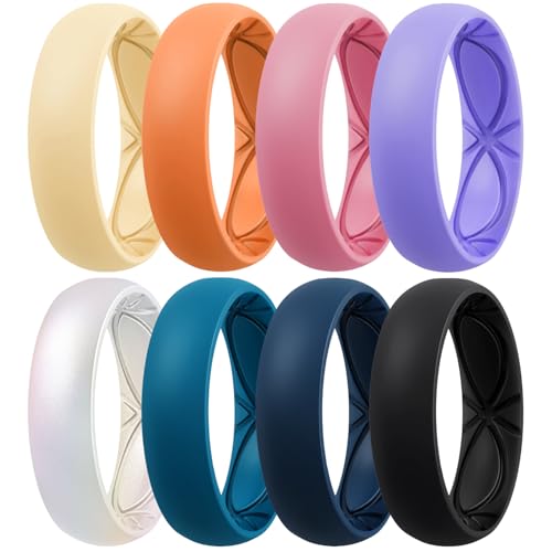 Image of Egnaro 4 /5 /8 Variety Multipack Ergonomic Breathable Bridal Rings Sets, 6mm Wide - 2mm Thick Rubber Wedding bands women, silicone Rings for her with Half Size