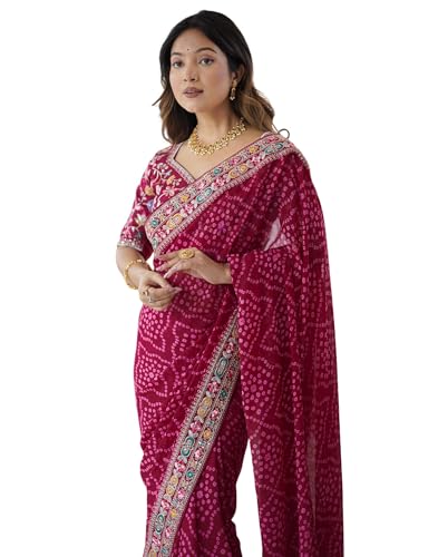 Image of SIRIL Women's Georgette Bandhani Printed Saree with Unstitched Blouse Piece