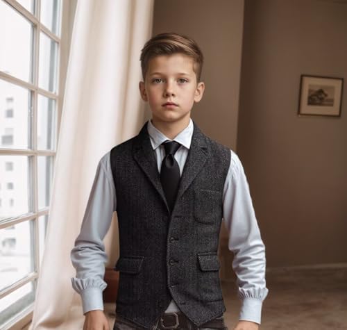 Boys Lapel Suit Vest for Kids Herringbone Tweed V-neck Waistcoat Youth Boy Homecoming Formal Sleeveless Jacket2