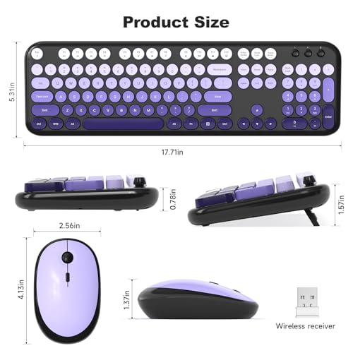 Image of Atelus Wireless Keyboard and Mouse, Typewriter Full Size Keyboard with Number Pad and 2 in 1 USB Connected Mouse for Windows 7 /8 /10, Laptop, Desktop, PC, Computer (Black Purple)