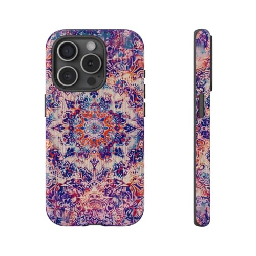 Coque rigide iPhone 15 Pro violette au motif tapis oriental pour une protection élégante