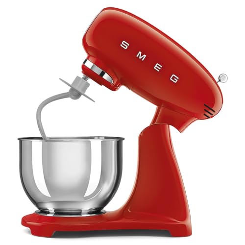 Image of SMEG SMF05 Forte 5-Qt Stand Mixer with 750W Motor, Smooth Start & SteadyMix, Flex Edge Beater, 10 Speeds, Stainless Steel Bowl - Retro 50's Style Planetary Mixer for Dough, Baking & Desserts-Red
