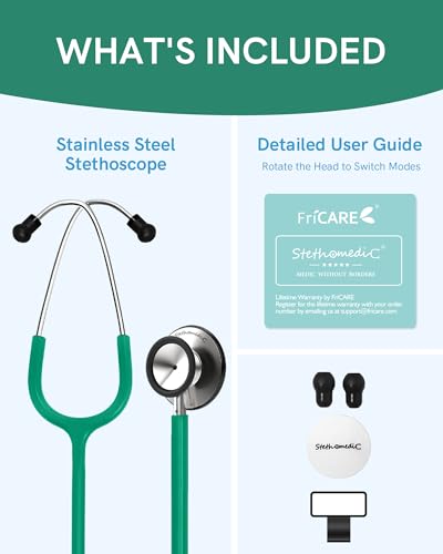 Image of FriCARE Dual Head Stethoscope - Stethoscopes for Nurses, Medical Nursing Students, Paramedics /EMT /LVN /VNA Backup Estetoscopio, Dark Green Tube, Stainless Steel Chestpiece