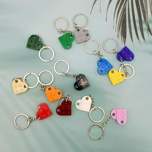 Image of Heart Keychains Matching Brick Keychain for Couples Keychain Heart Building Block Keychain for Boyfriend Girlfriend