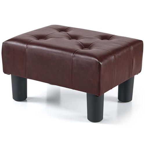 BRIAN & DANY Small Foot Stool, Leather Foot Stools with Legs, Stable Small Footstool for Living Room, Brown
