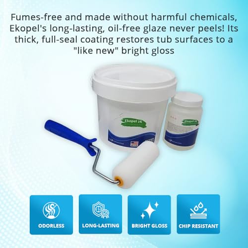 Ekopel Bathtub Refinishing Kit - Made in The USA - Odorless Tub and Tile Reglazing - Most Durable Never Peel Tub Paint Coating - Pour On Touch Up Size