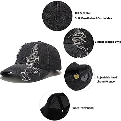 Image of 3 Pack Baseball Cap Vintage Distressed Low Profile Unstructured Cotton Dad Hat Adjustable for Women Men