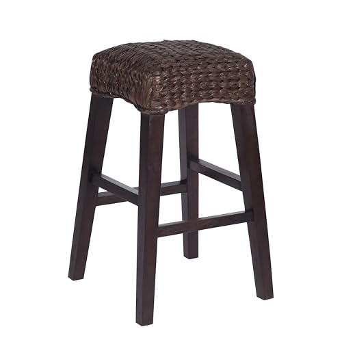 LSB1101C Eyely Butaco Bohemio Rústico con Asiento Trenzado de Jacinto de Agua y Marco de Madera 29.5 pulgadas miniatura 3