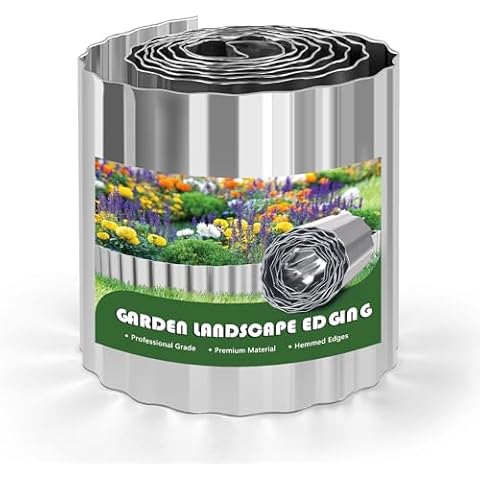 Holldoor Metal Garden Edging, Steel Landscape Edging Border, Corrugated Garden Border Edging for Landscaping, Flowered Bed, Lawn(Silver,4 Inch x 50FT) Cover