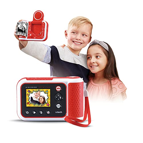 VTech - KidiZoom Print Cam Rouge, Appareil Photo à Impression Instantanée, Photo, Selfie, Vidéo, Écran Couleur, Filtres et Effets Rigolos, Cadeau Enfant Dès 5 Ans - Contenu en Français