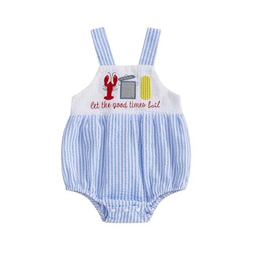 Image of Afunbaby Baby Boy Girl Bubble Romper Crawfish Boil Onesie Stripe Bibs Suspenders Overalls Summer Clothes Outfit Newborn