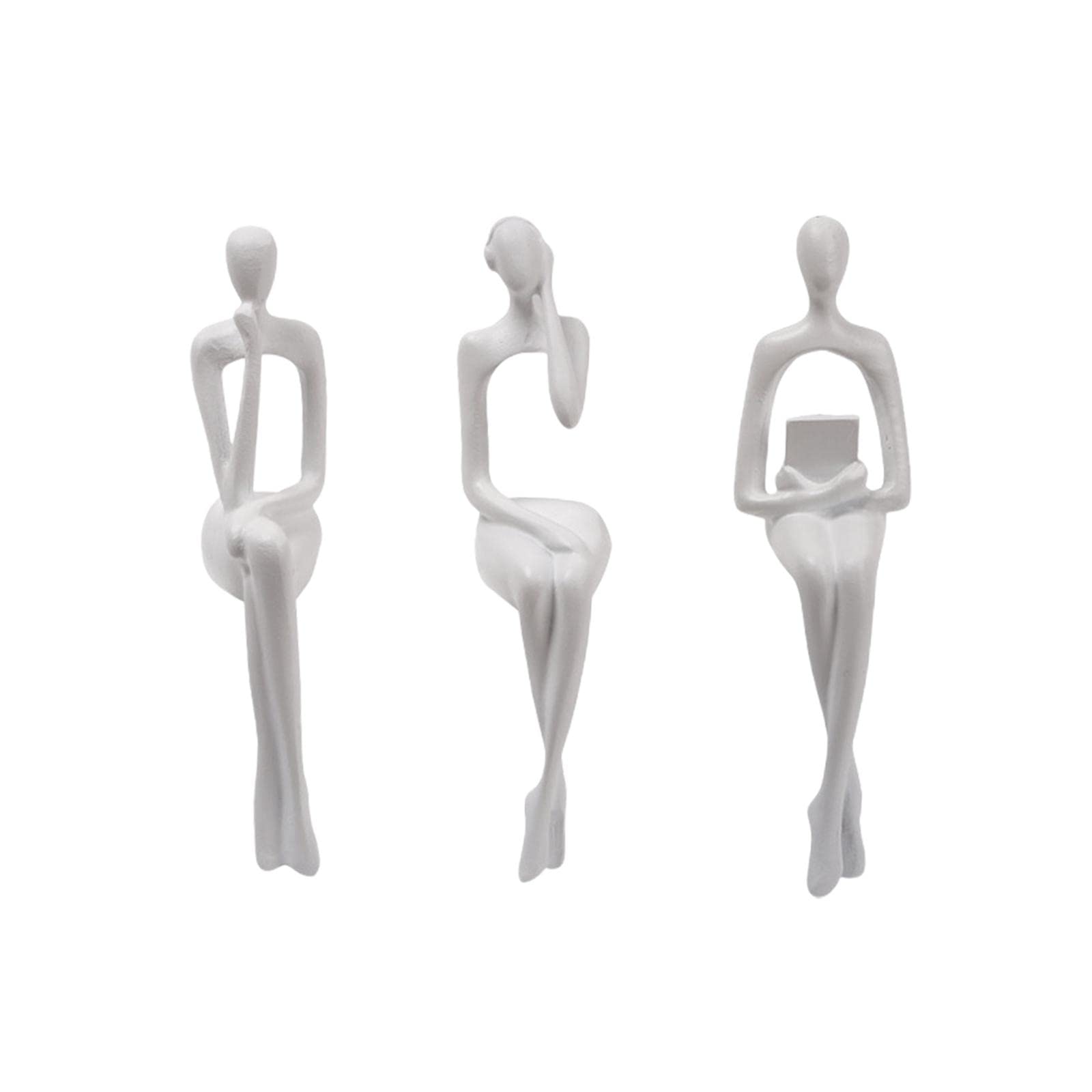 Gralara 3 figuritas de Estatua de Sentado Escultura Decorativa de Arte Abstracto para estantería de Escritorio decoración de Estudio de Sala de Estar, Blanco