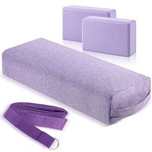 4 Pcs Yoga Bolster Pillows Blocks with Strap Set Comfortable Meditation Pillow for Restorative Non Slip Reusable Yoga Blocks for Balance, Pilates
