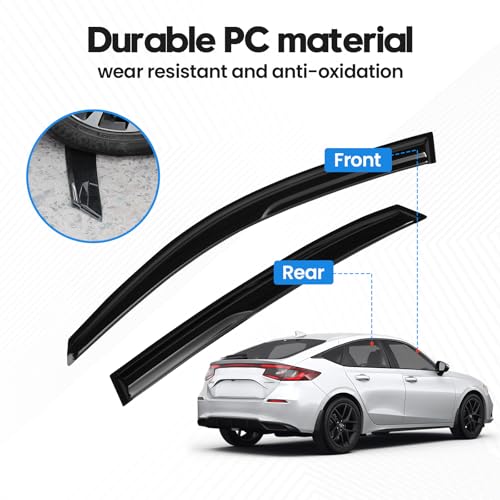 Image of Civic Rain Guard - Window Visors for Honda Civic Hatchback 2016-2021, Out-Channel Side Window Rain Guards for Civic Accessories, 4PCS, Black, Car Accessories